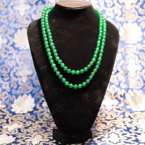 Long Green Jade Round Beads Necklace